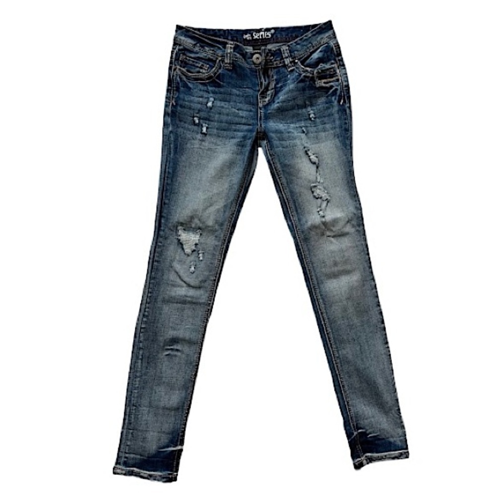 Short & Sexy Series VINTAGE Skinny Distressed Dark Denim Jeans Size 3 x 30”
